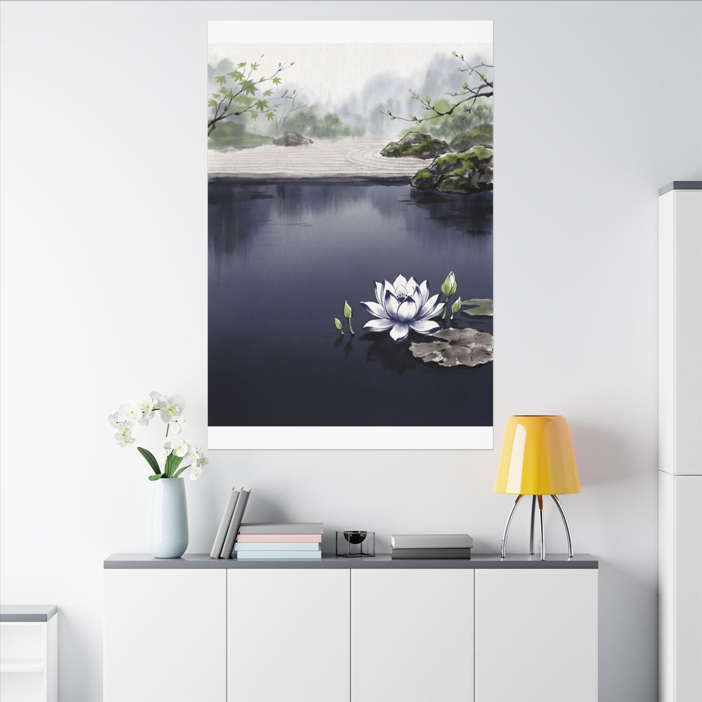 Lotus Flower Karesansui Canvas Art | Tranquil Zen Art