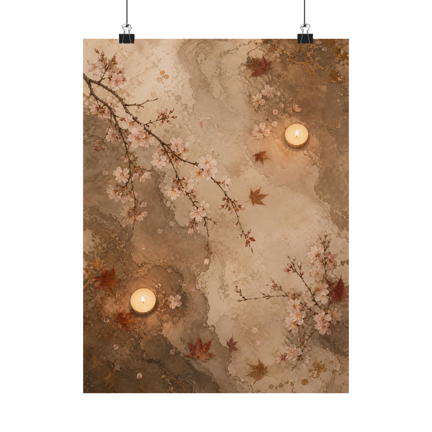 Cherry Blossom Autumn Wall Art Print | Japandi Cozy Design