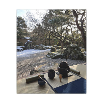 Winter Tea Ceremony Karesansui Canvas Art | Serene Decor