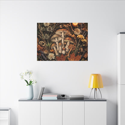 Autumn Dried Flowers Mushroom Illustration Canvas Art | Earthy Decor