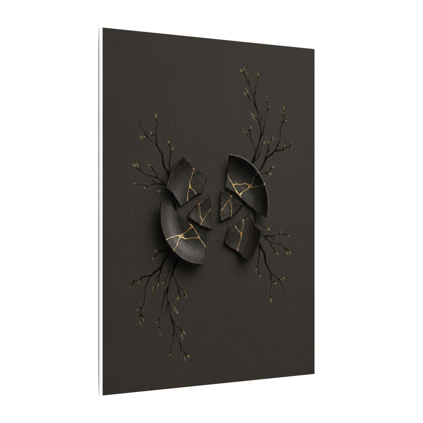 Sophisticated Broken Pottery Canvas Art - Charcoal Ink Dark Japandi