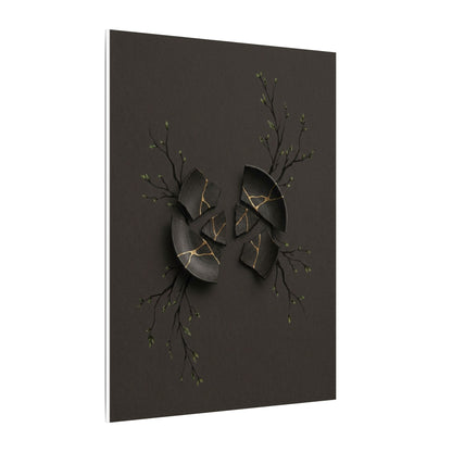 Sophisticated Broken Pottery Canvas Art - Charcoal Ink Dark Japandi