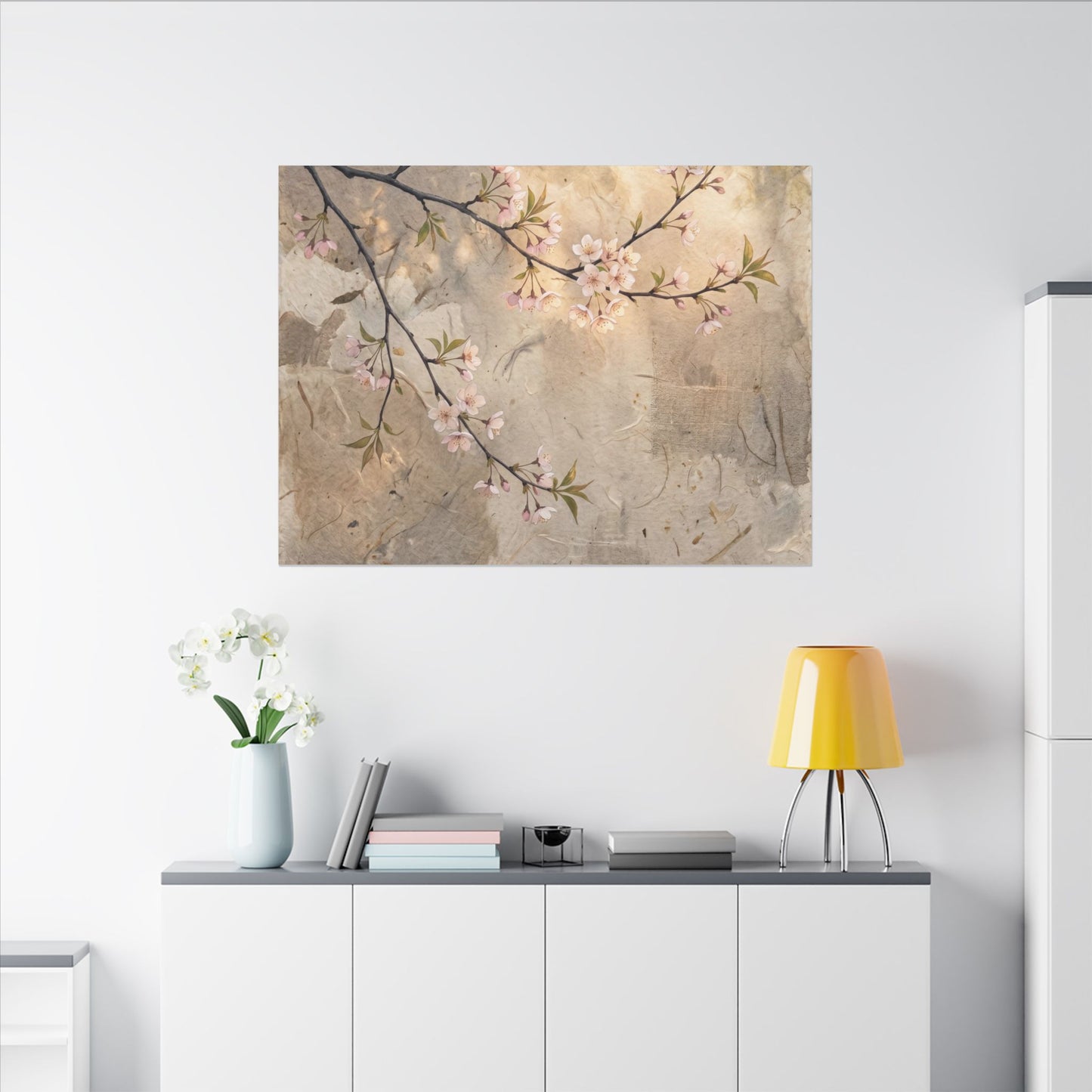 Summer Cherry Blossom Texture Canvas Art | Neutral Decor