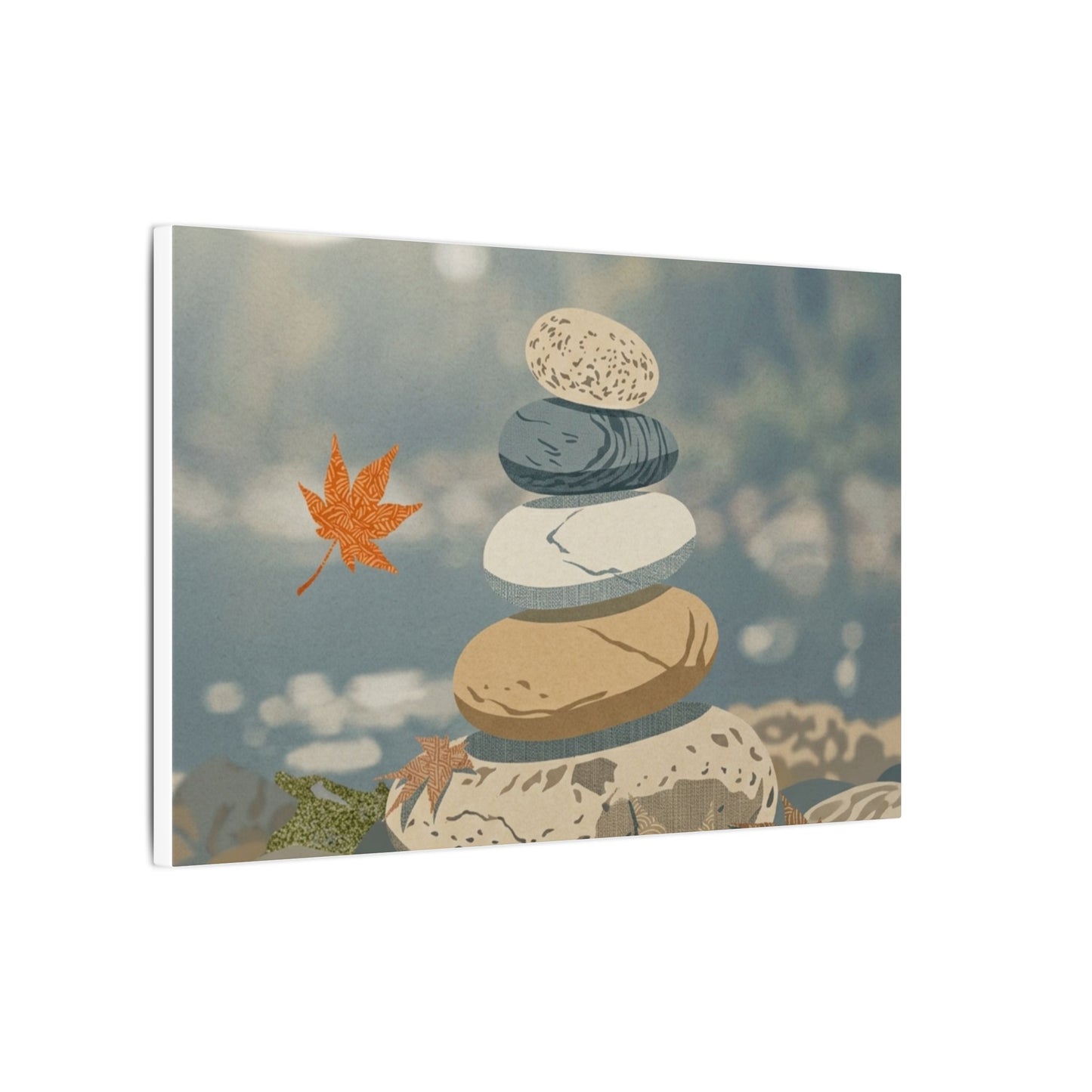 Warm River Stones Canvas Art - Japanese Pattern Japandi