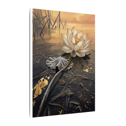Kintsugi Lotus Flower in Golden Hour | Gold Vein Canvas Art