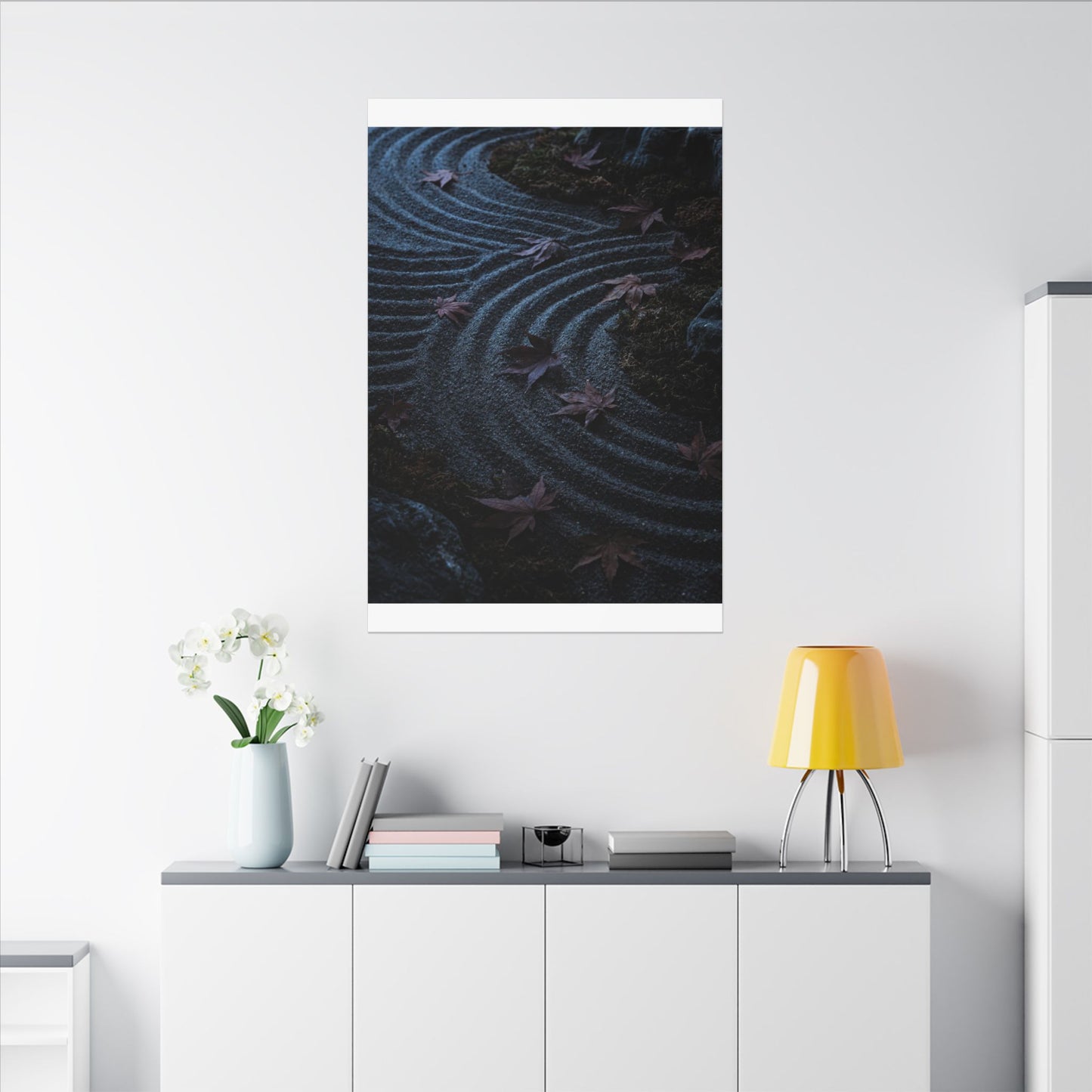Rock Garden Canvas Art | Autumn Dark Japandi Dark Texture Art