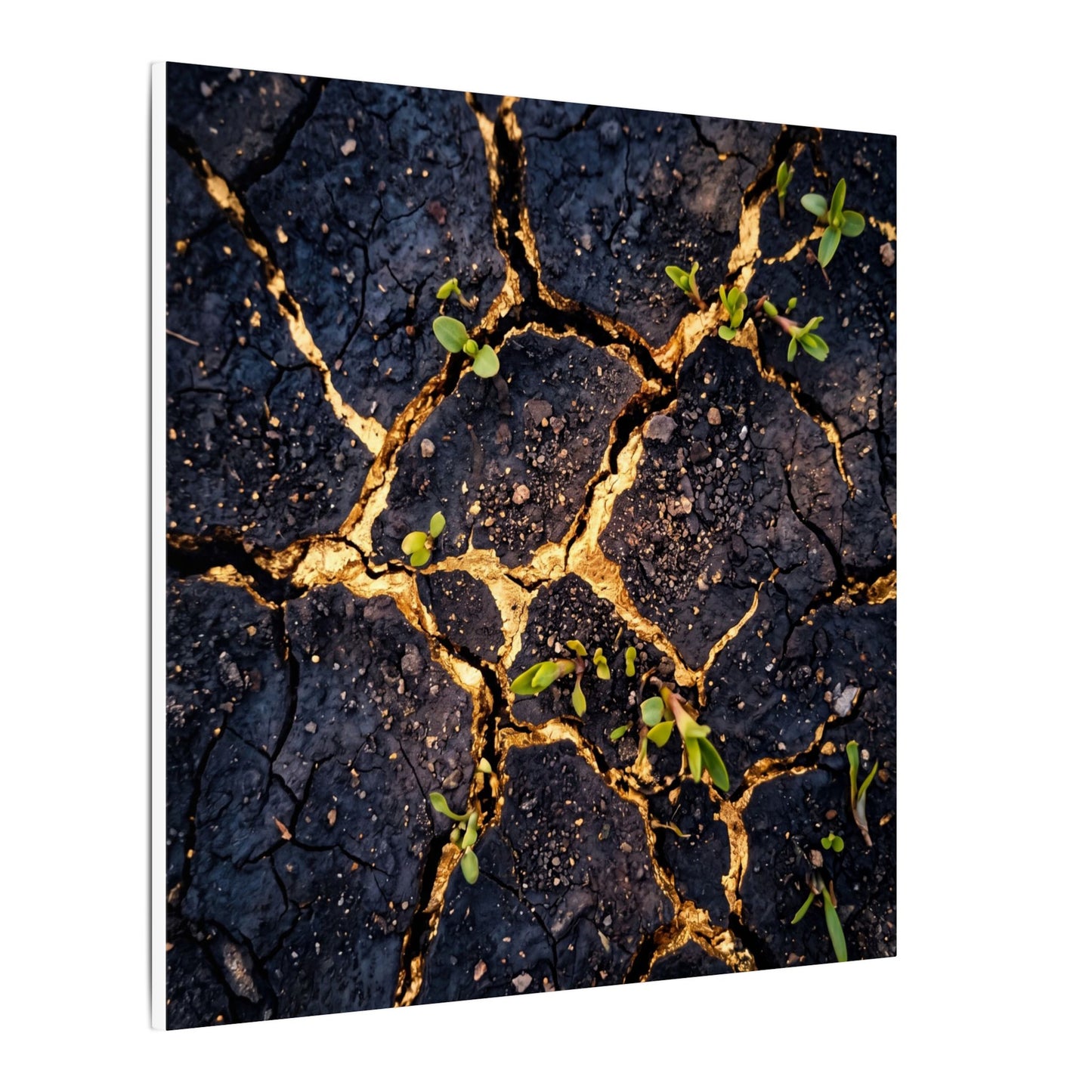 Spring Cracked Earth Crackle Gold Canvas Art | Healing Decor