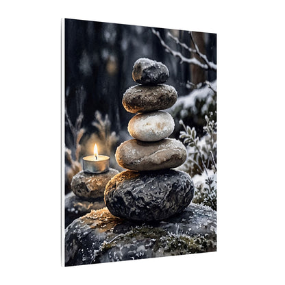 River Stones Canvas Art | Winter Japandi Watercolor Art