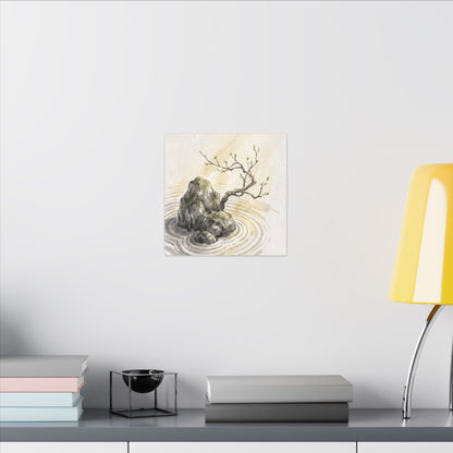 Serene Rock Garden Canvas Art - Sumi E Zen