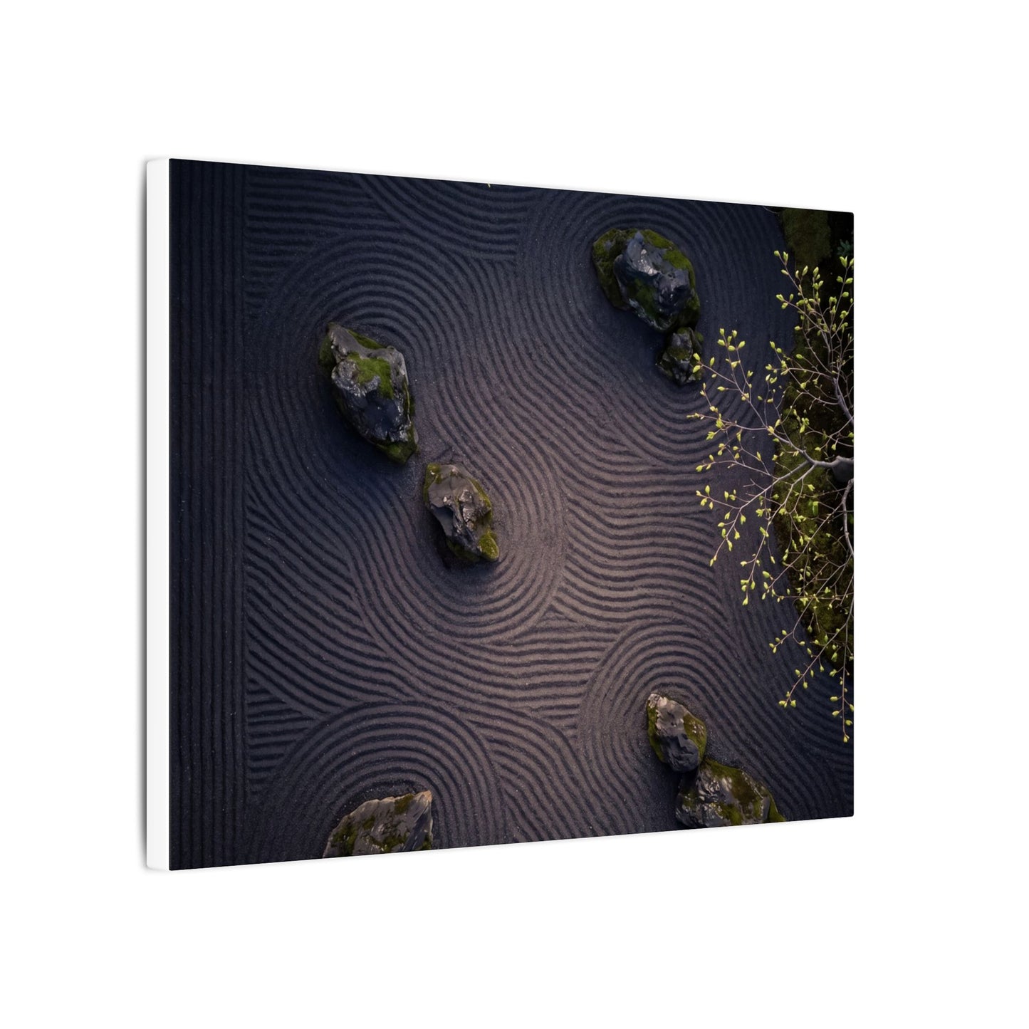 Dark Japandi Rock Garden in Dawn | Shadow Zen Canvas Art