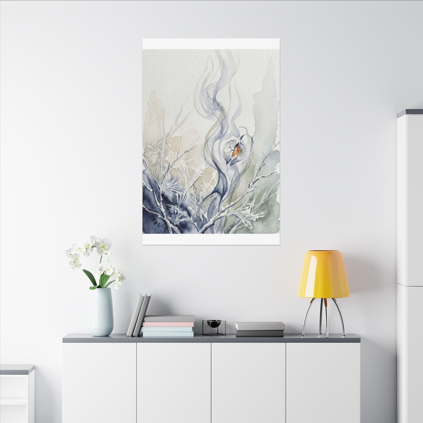 Earthy Incense Smoke Canvas Art - Watercolor Japandi