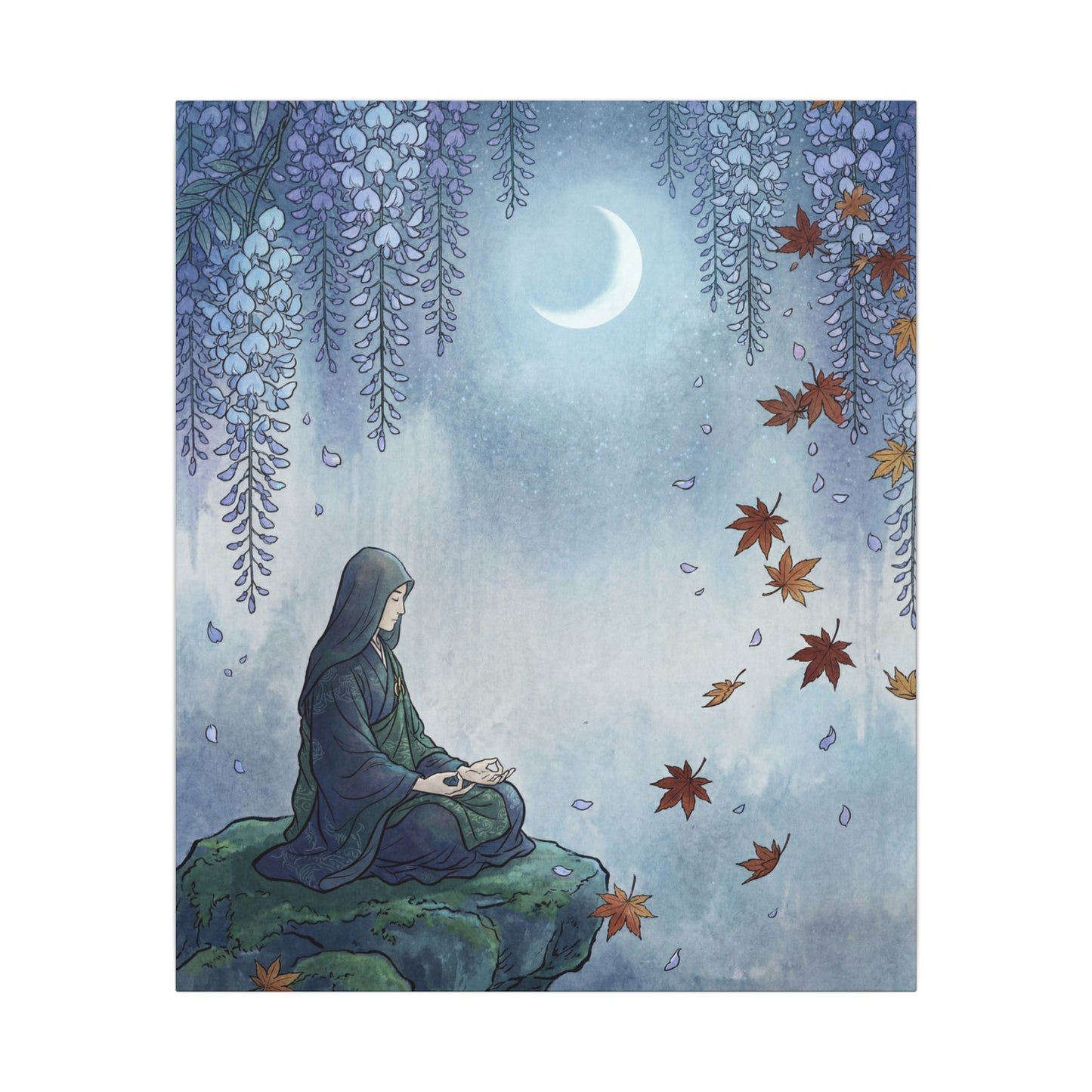 Zen Wisteria in Moonlight | Ukiyo E Inspired Canvas Art