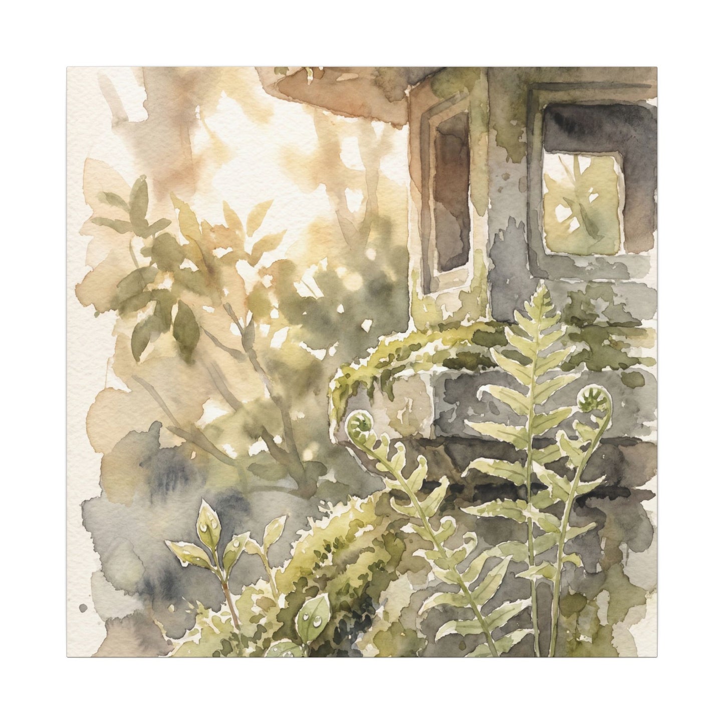 Earthy Stone Lantern Canvas Art - Watercolor Japandi