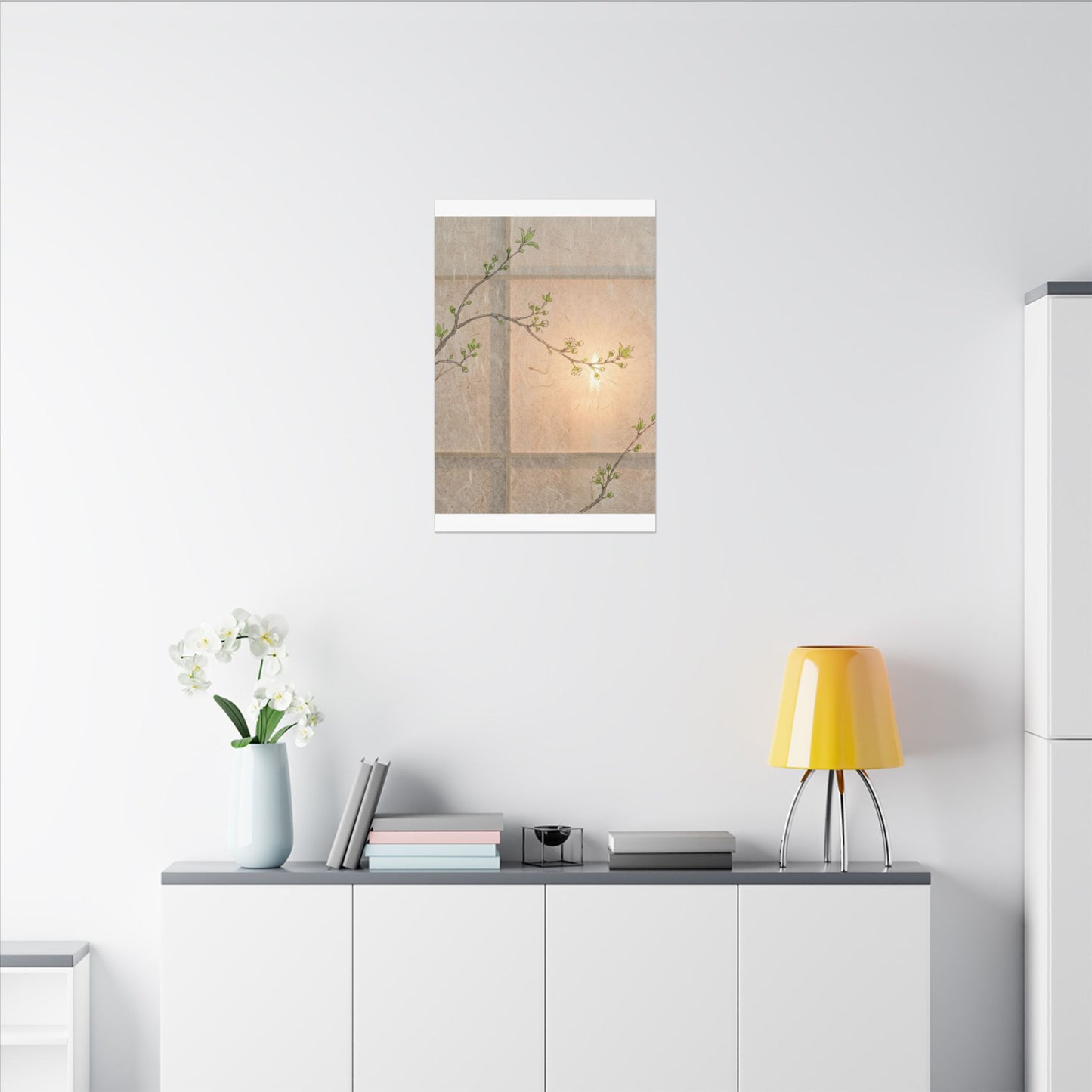 Warm Shoji Screen Canvas Art - Minimal Line Japandi