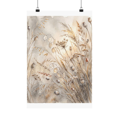 Dried Flowers Watercolor Wall Art Print | Neutral Japandi Art