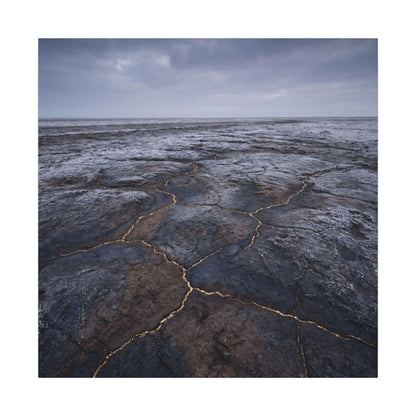 Dark Japandi Cracked Earth in Overcast | Dark Texture Canvas Art