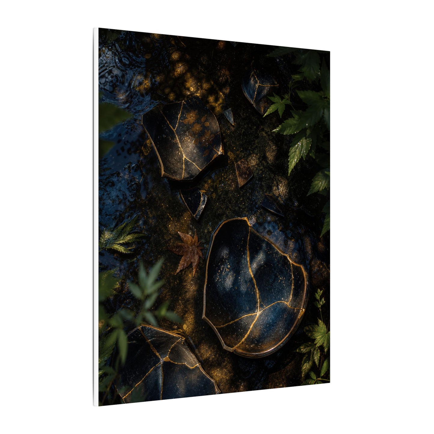 Dark Japandi Broken Pottery in Dappled | Shadow Zen Canvas Art