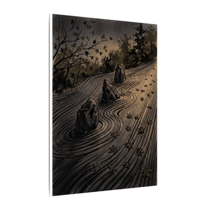Rock Garden Canvas Art | Autumn Dark Japandi Charcoal Ink Art