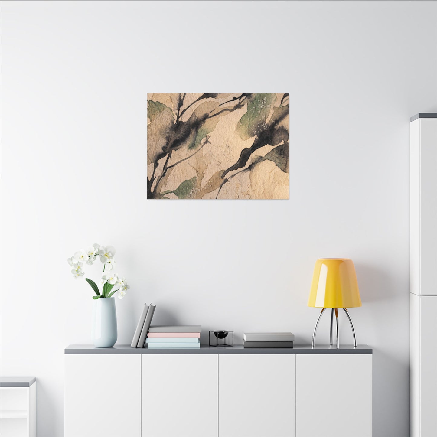 Japandi Shadow Play in Golden Hour | Watercolor Canvas Art