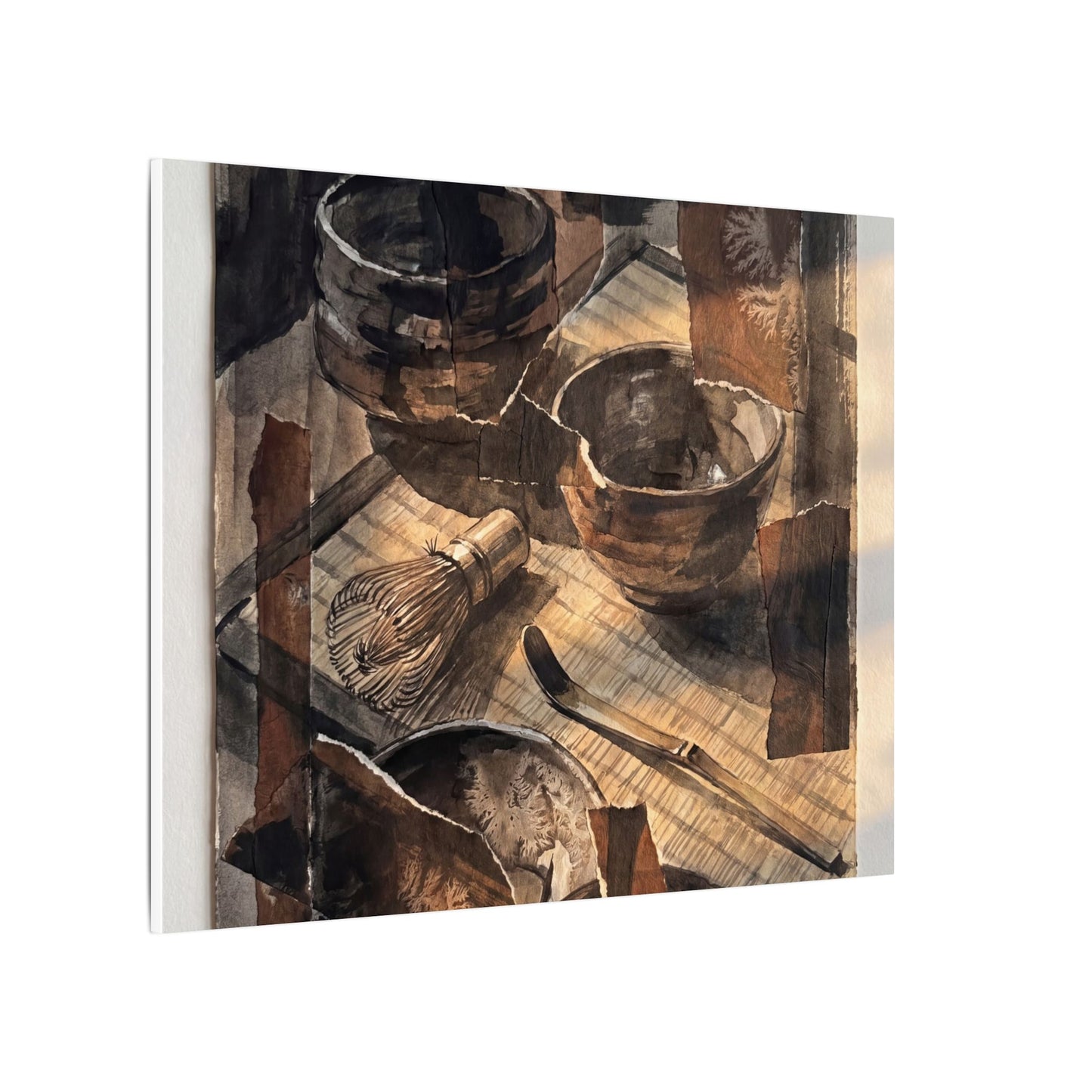 Tea Ceremony Charcoal Ink Canvas Art | Luxurious Dark Japandi Art