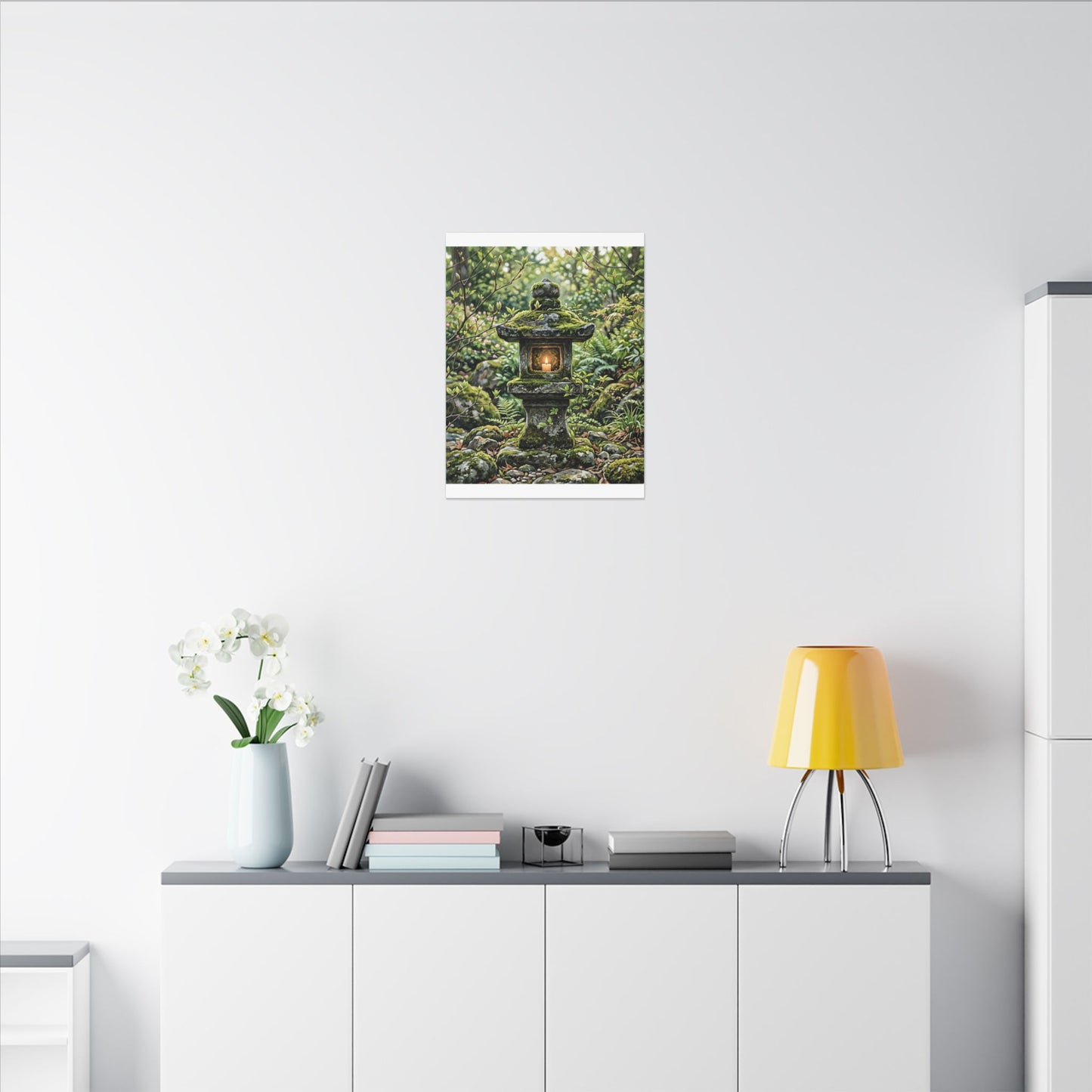 Neutral Stone Lantern Canvas Art - Japanese Pattern Japandi