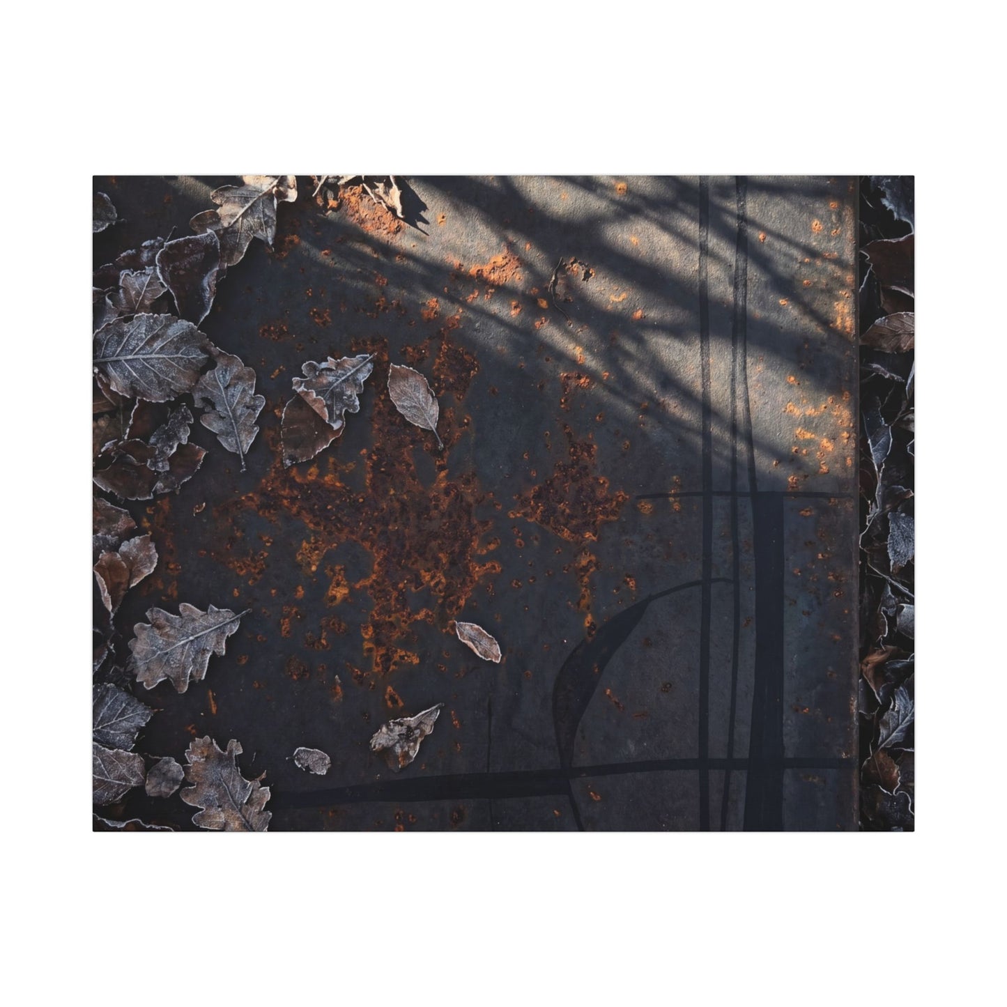 Shibui Rust Patina Canvas Art - Dark Japandi Charcoal Ink