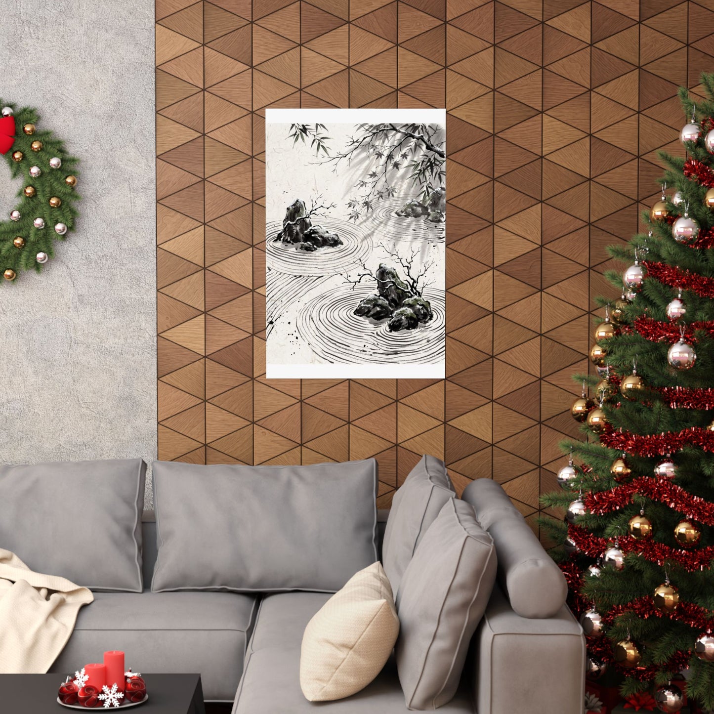 Winter Rock Garden Sumi E Wall Art Print | Serene Decor