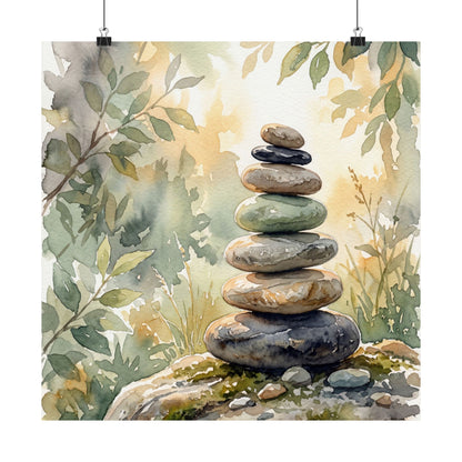 River Stones Wall Art Print | Summer Japandi Watercolor Art