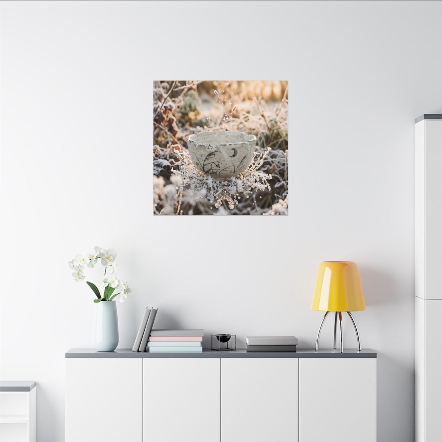 Japandi Ceramic Bowl in Golden Hour | Japanese Pattern Canvas Art