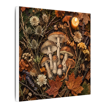 Autumn Dried Flowers Mushroom Illustration Canvas Art | Earthy Decor