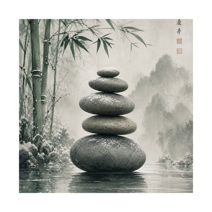 River Stones Sumi E Wall Art Print | Tranquil Zen Art