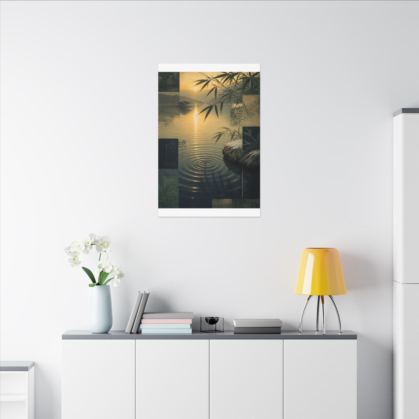 Zen Water Ripple in Golden Hour | Ukiyo E Inspired Canvas Art