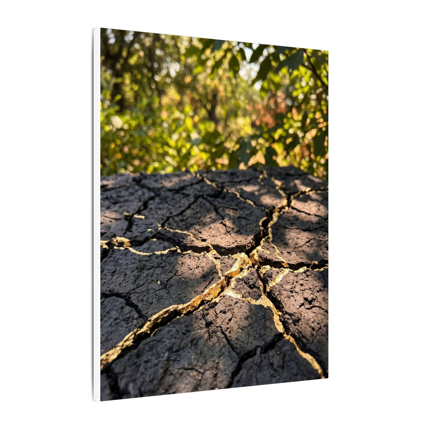 Shibui Cracked Earth Canvas Art - Kintsugi Gold Repair