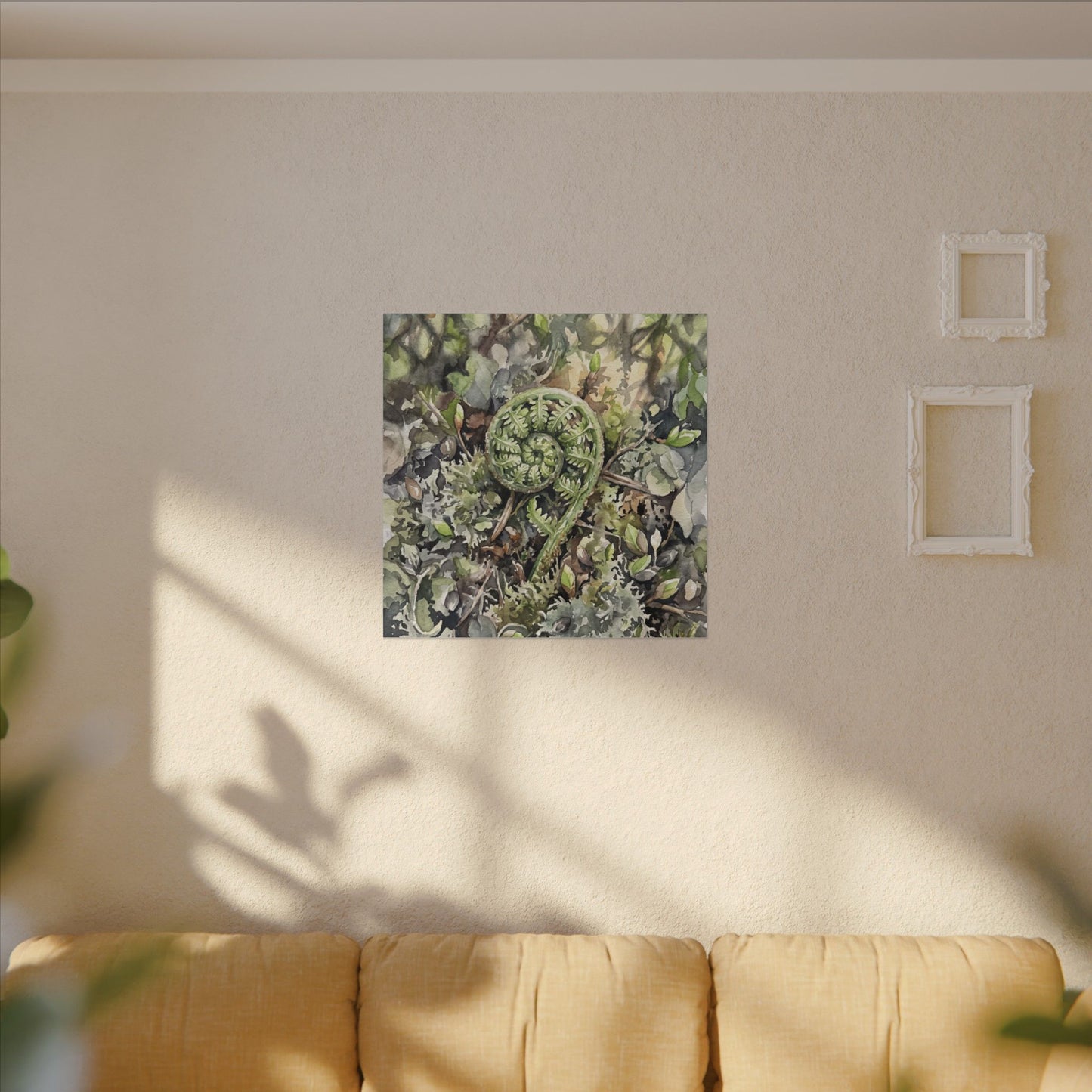 Fern Unfurling Spring Canvas Art | Japandi Neutral Design