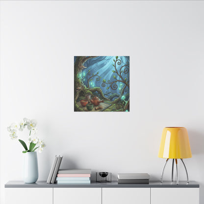 Spring Tea Ceremony Forest Whimsy Canvas Art | Cozy Decor