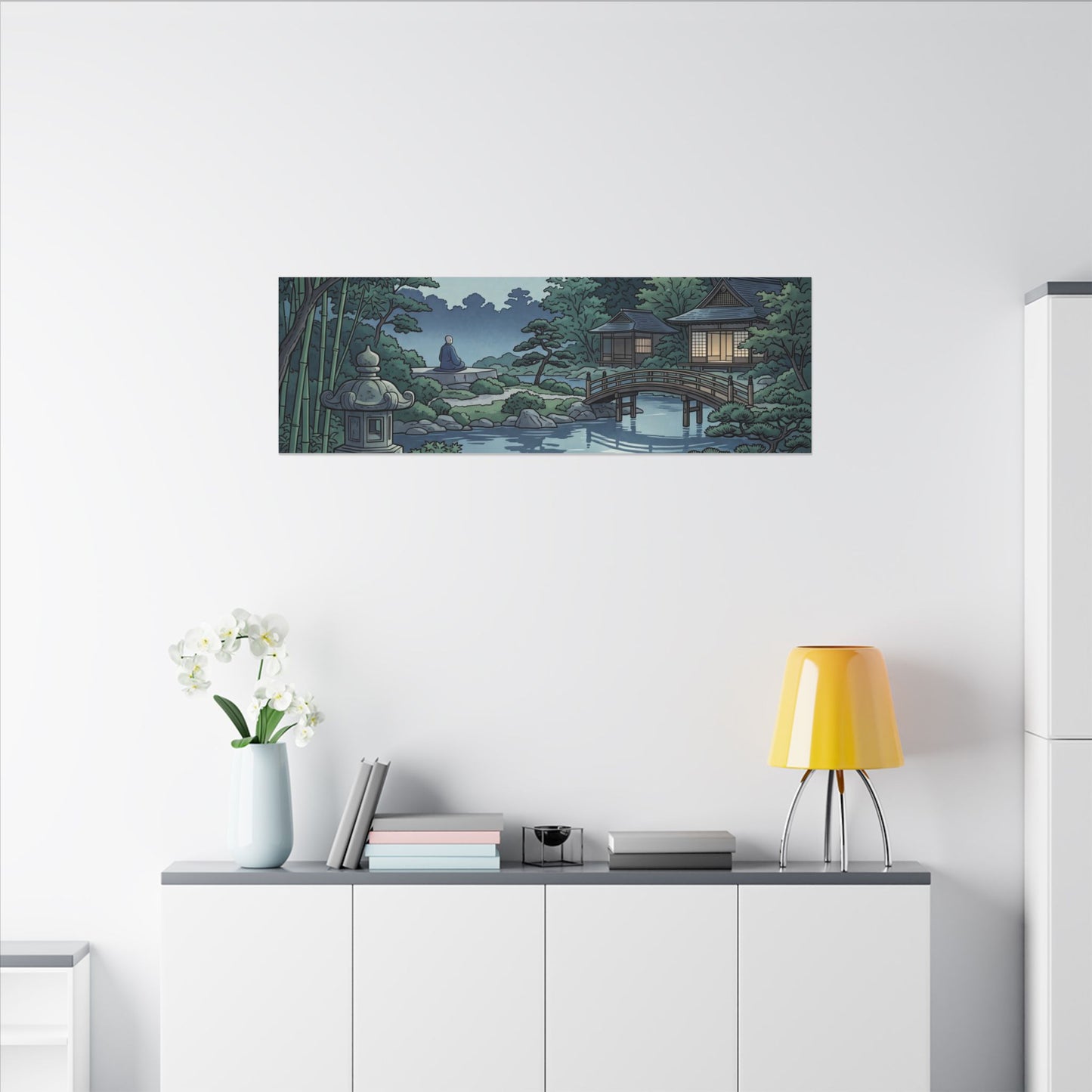 Summer Moonlit Garden Ukiyo E Inspired Canvas Art | Serene Decor