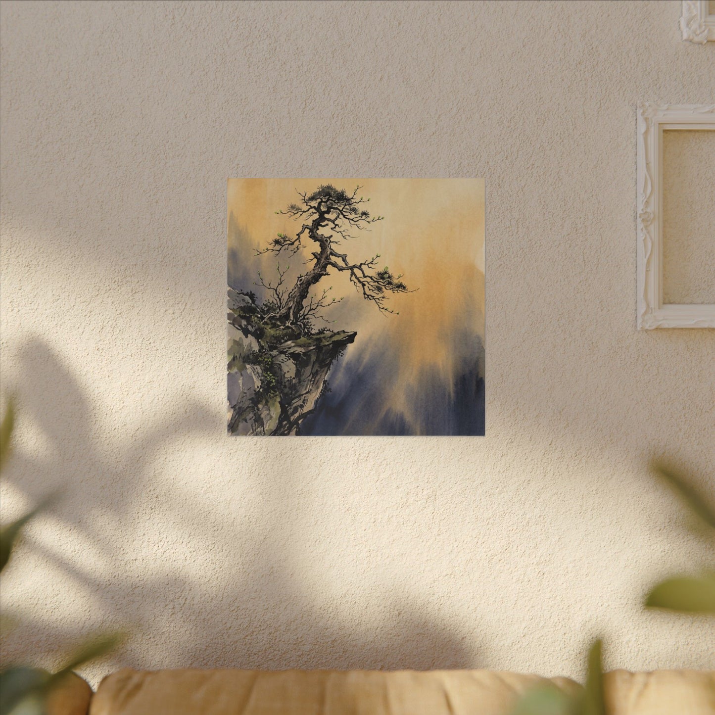 Zen Pine Tree in Golden Hour | Sumi E Canvas Art