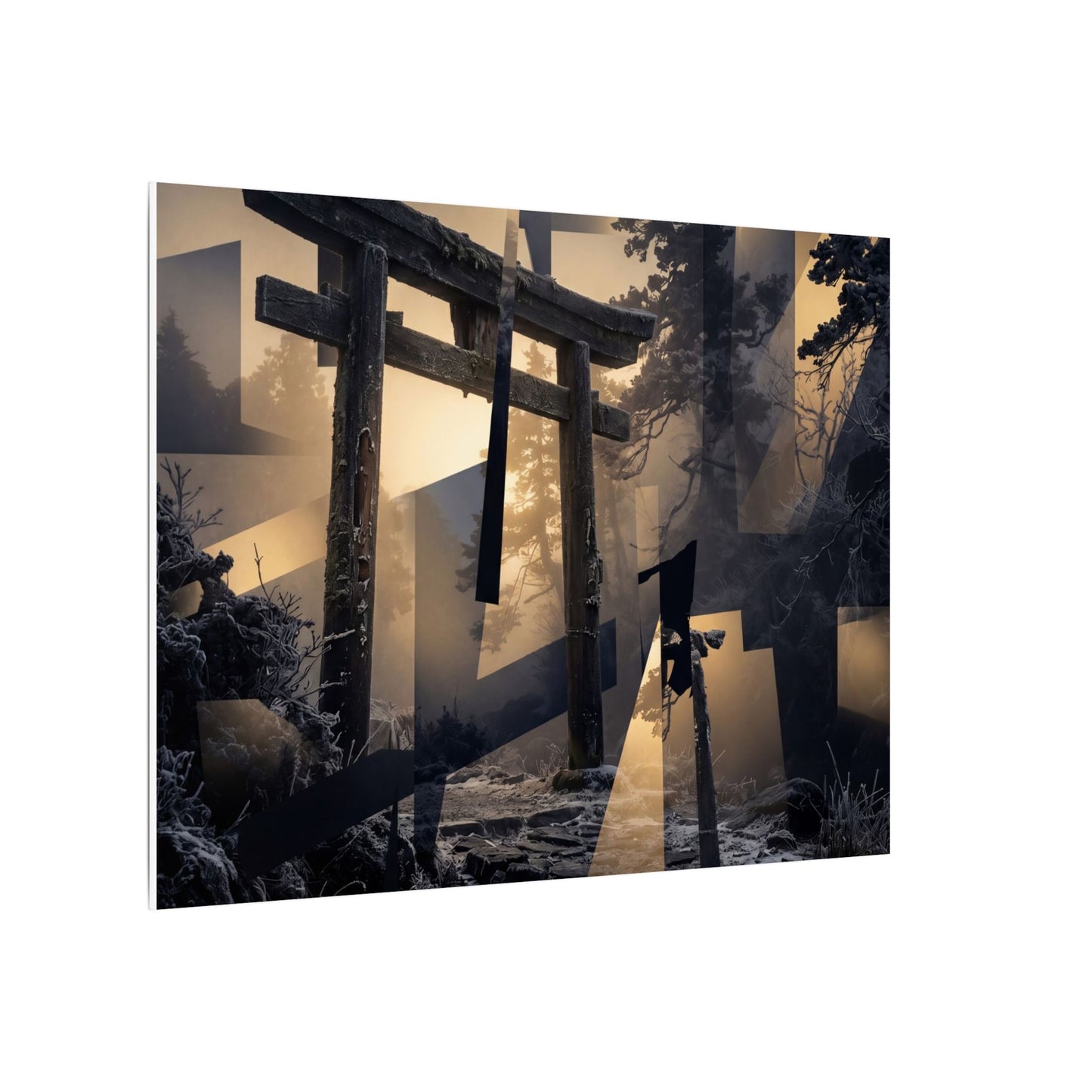 Winter Torii Gate Moody Minimal Canvas Art | Bold Decor
