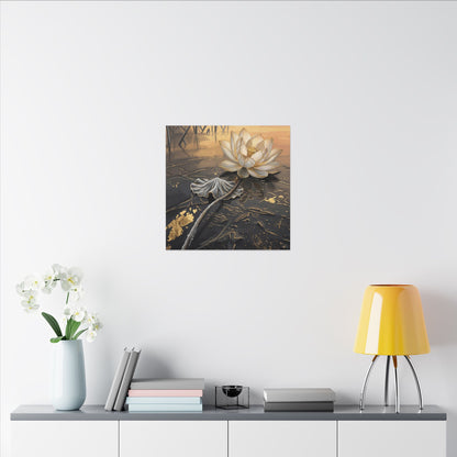Kintsugi Lotus Flower in Golden Hour | Gold Vein Canvas Art