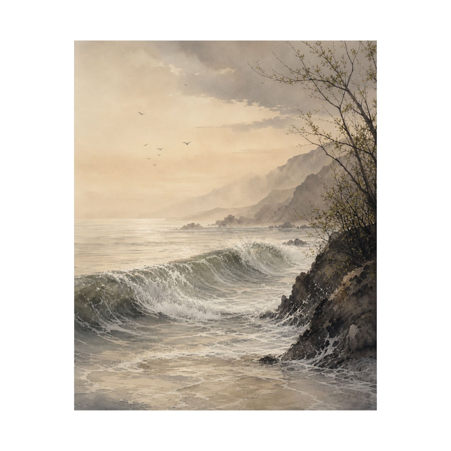 Warm Ocean Wave Wall Art Print - Watercolor Japandi