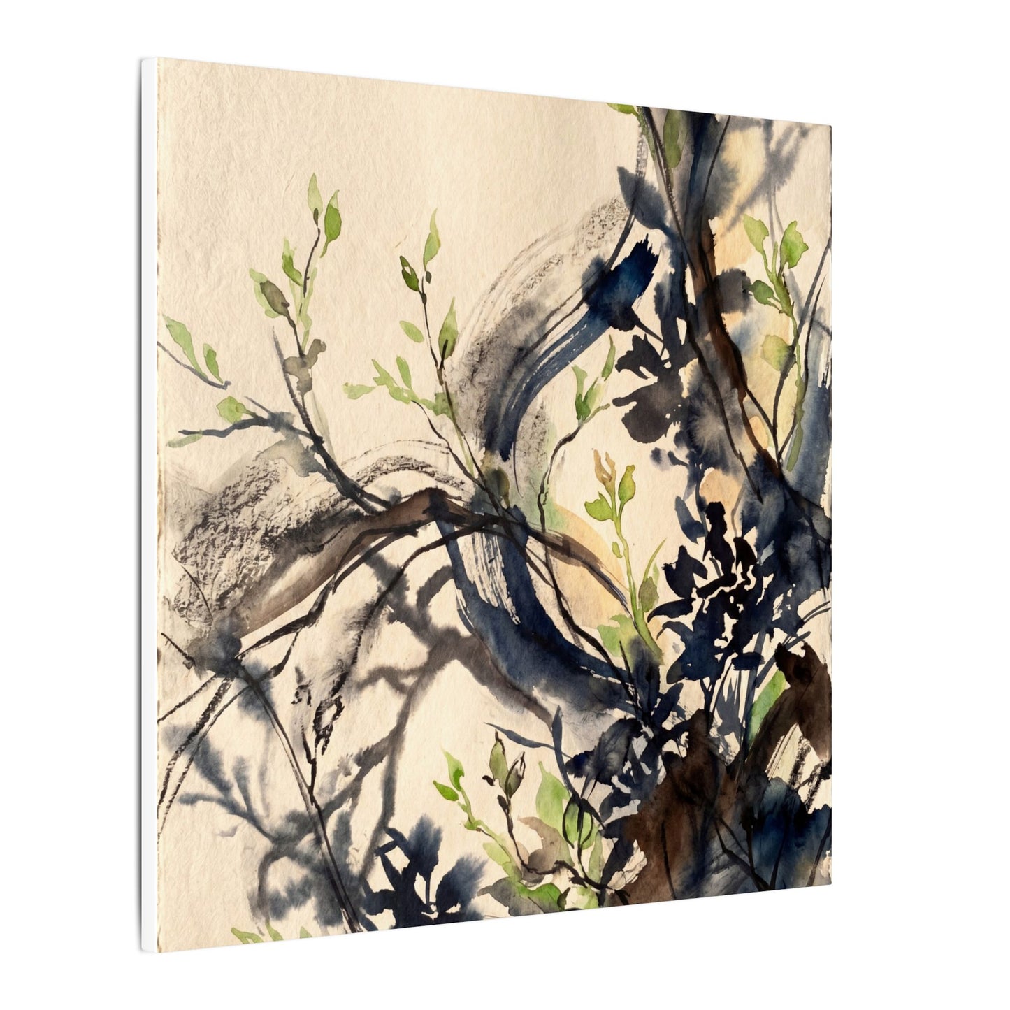 Ma Shadow Play Canvas Art - Dark Japandi Charcoal Ink