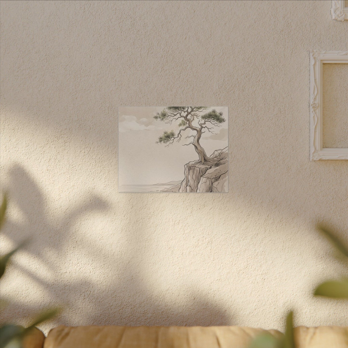Japandi Pine Tree in Dappled | Minimal Line Canvas Art