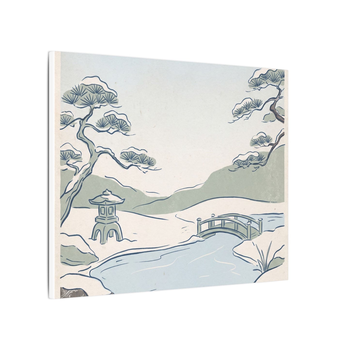 Japandi Moonlit Garden in Moonlight | Minimal Line Canvas Art