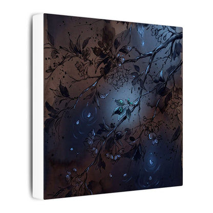 Bold Cherry Blossom Canvas Art - Charcoal Ink Dark Japandi