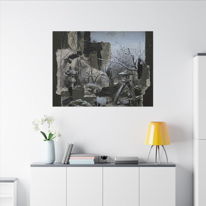 Winter Moonlit Garden Dark Texture Canvas Art | Moody Decor