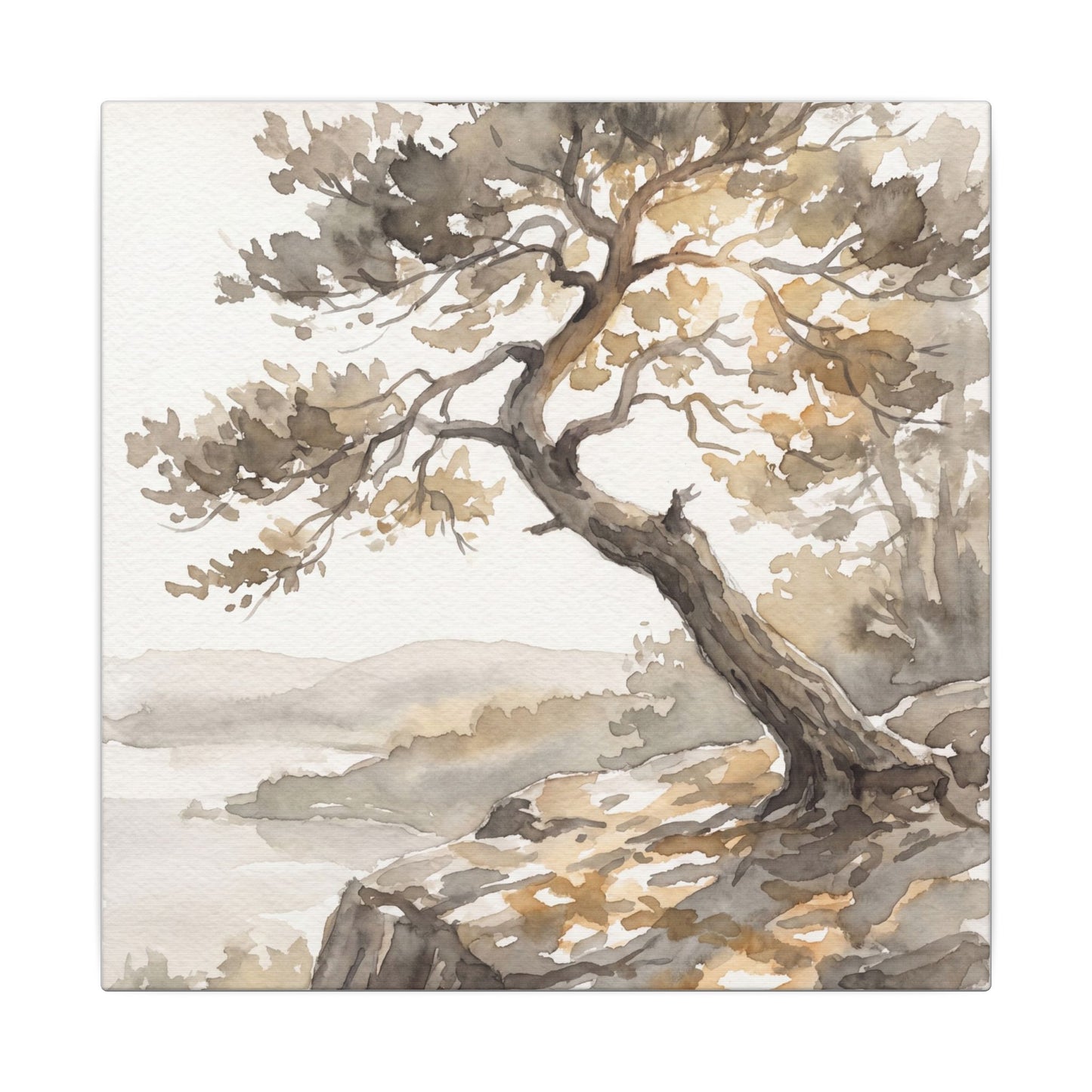Pine Tree Watercolor Canvas Art | Elegant Japandi Art
