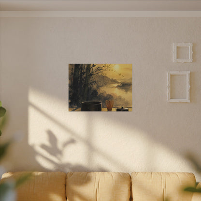 Tea Ceremony Sumi E Canvas Art | Contemplative Zen Art