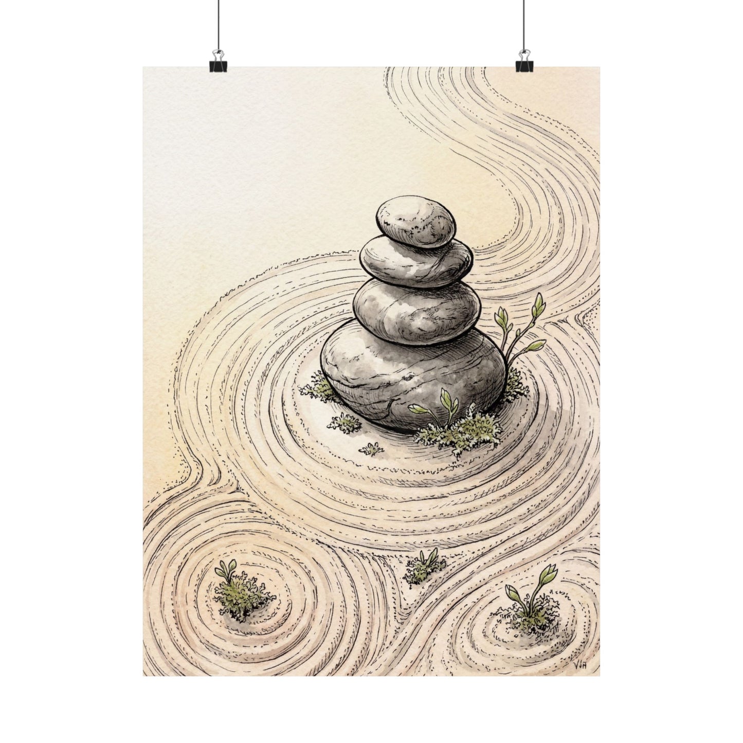 River Stones Karesansui Wall Art Print | Peaceful Zen Art Art Print