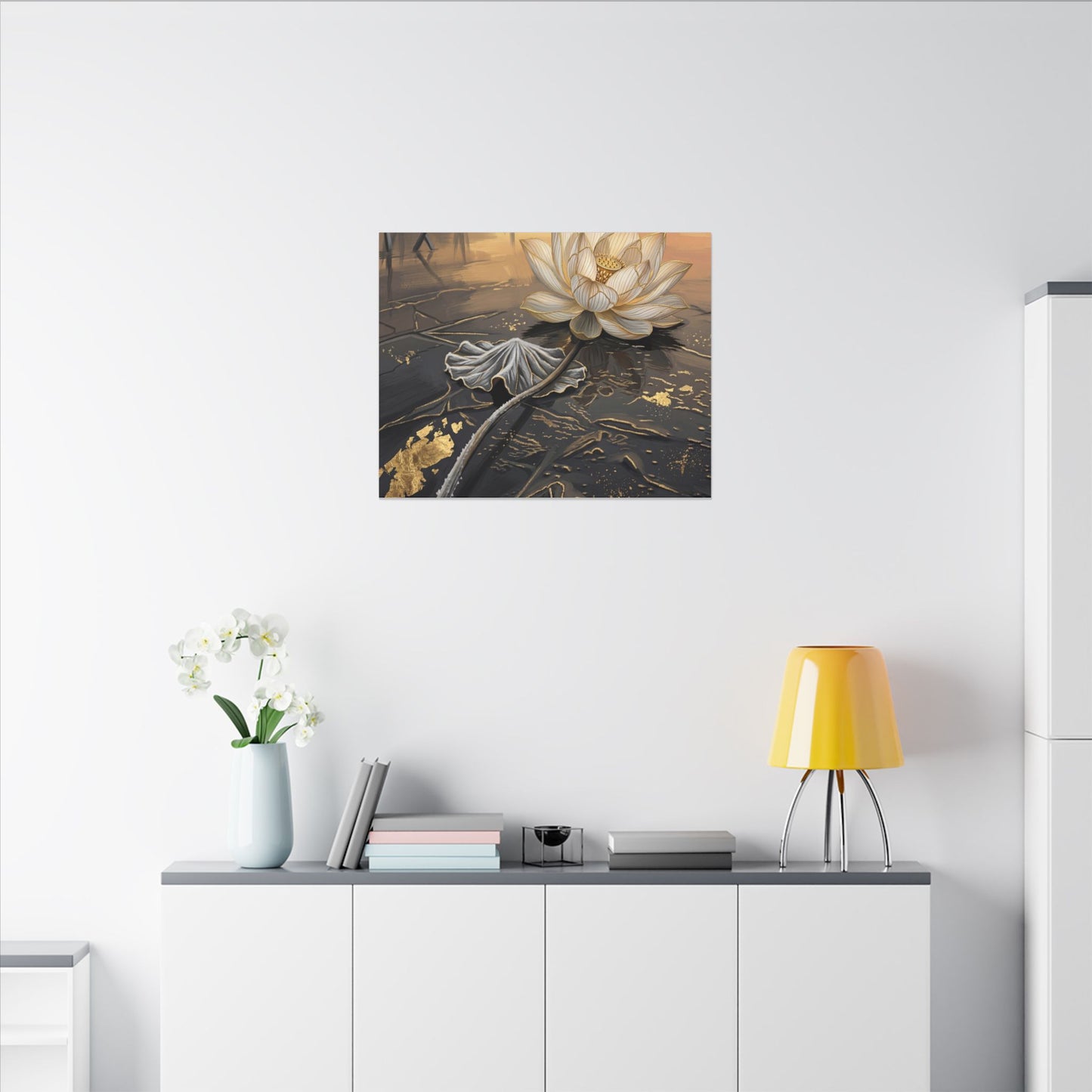 Kintsugi Lotus Flower in Golden Hour | Gold Vein Canvas Art