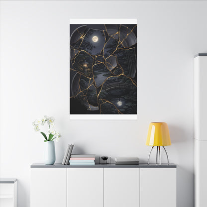 Kintsugi Moonlit Garden in Golden Hour | Gold Repair Canvas Art